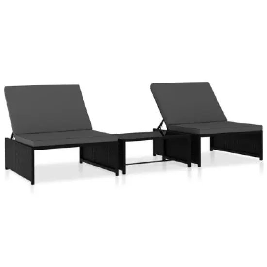 vidaXL Reclining Garden Chair Set of 3 Black image {1}