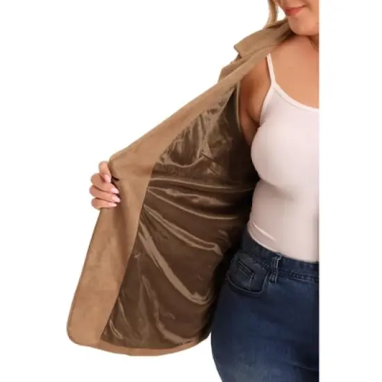 Agnes Orinda Women's Plus Size Open Front Faux Suede Long Sleeve Lapel Work Office Blazer image {4}