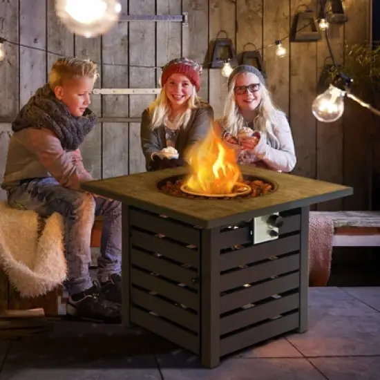 Tangkula 32&rdquo;Propane Fire Pit Table Square Tabletop Auto-Ignition W/ Rain Cover Lava Rocks image {3}