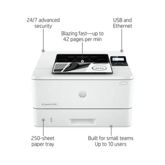 HP LaserJet Pro 4001n Laser Printer, Black And White Mobile Print Up to 80,000 image {6}