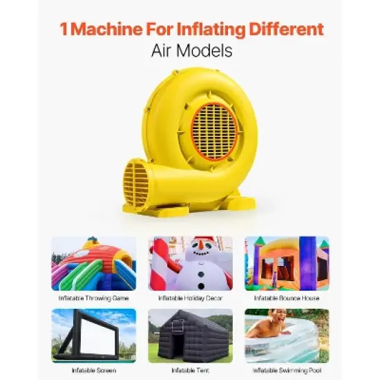 VEVOR Inflatable Blower, 680&750W, 1.0HP Bounce House Blower, Pump Commercial Air Blower for Inflatables, Yellow image {2}