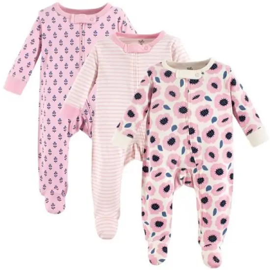 Touched by Nature Baby Girl Organic Cotton Zipper Sleep and Play 3pk, Blossoms image {2}