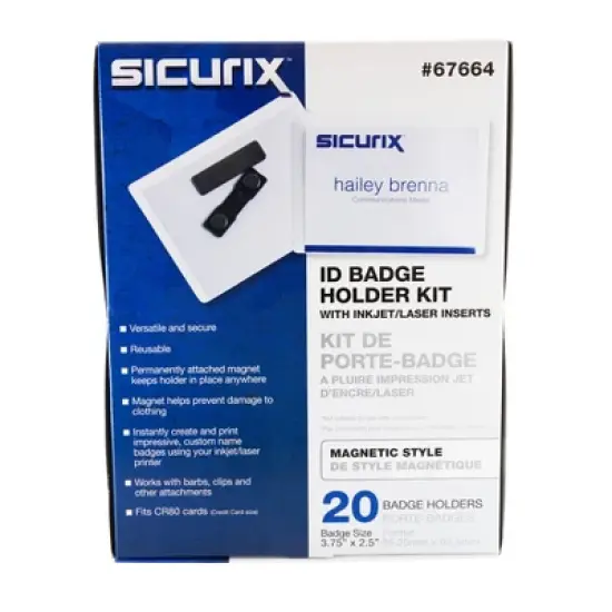 SICURIX Magnetic ID Badge Holder Kit with Printable Inserts, 3-3/4" x 2-1/2", Pack of 20 image {3}