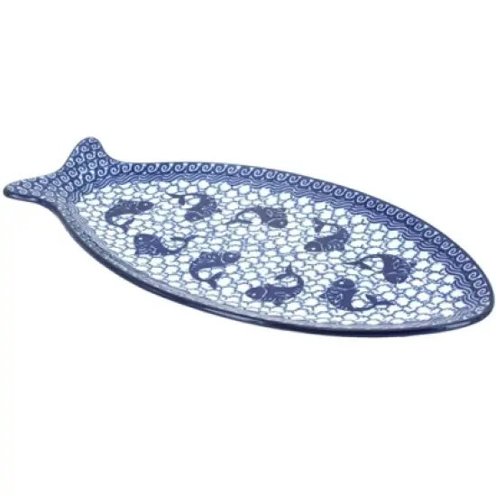 Blue Rose Polish Pottery E19 Ceramika Artystyczna Medium Fish Platter image {3}