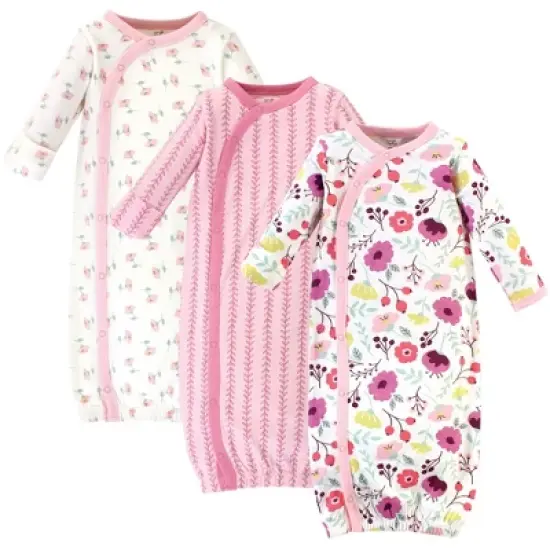 Touched by Nature Baby Girl Organic Cotton Side-Closure Snap Long-Sleeve Gowns 3pk, Botanical image {4}