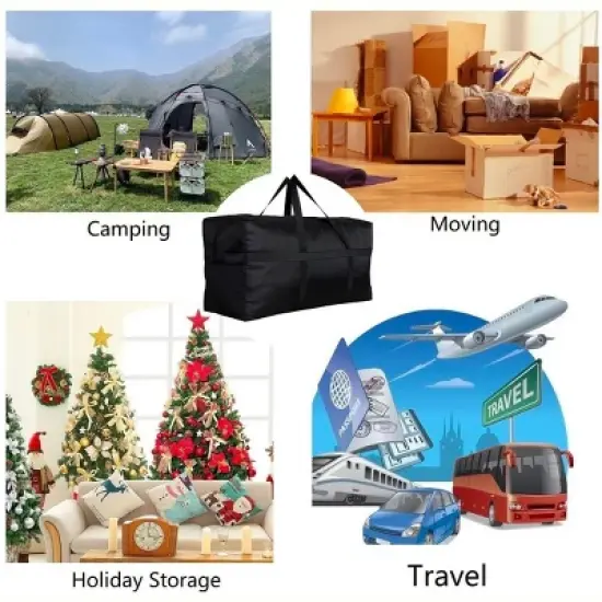 Extra Large Storage Duffle Bag with Zippers and Handles, Black Big Foldable Duffle Bag image {2}