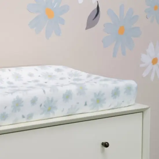 Lambs & Ivy Sweet Daisy White/Blue Flowers Changing Pad Cover image {3}
