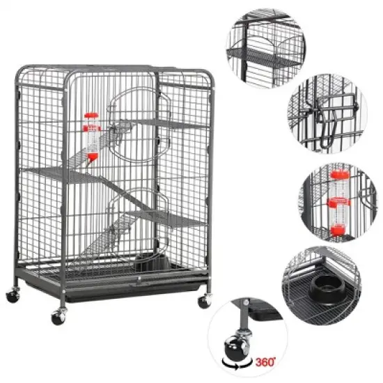 Yaheetech 4-Tier Rolling Large Ferret Cage Small Animals Hutch Black image {3}