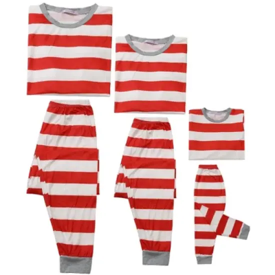 cheibear Striped Winter Xmas Christmas Family Matching Sleepwear Set Red-Stripes image {3}
