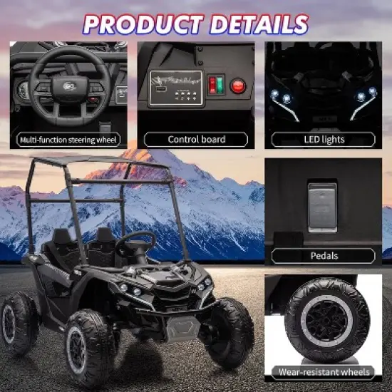 24V Kids UTV Off-Road, 4x4 Electric Truck w/Sunshade, Remote, LED Lights, Shock Absorber, Horn & Music Player image {4}