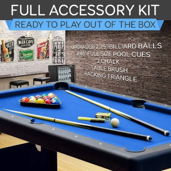 SereneLife SLPLTB76BL 76" Portable and Foldable Pool Table with Accessory Kit (Blue) image {6}