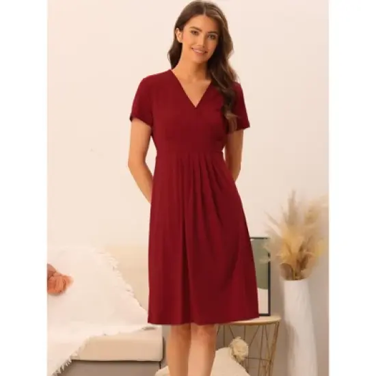 cheibear Womens Tie Back Casual V-Neck Maternity Short Sleeve Lounge Dress image {1}