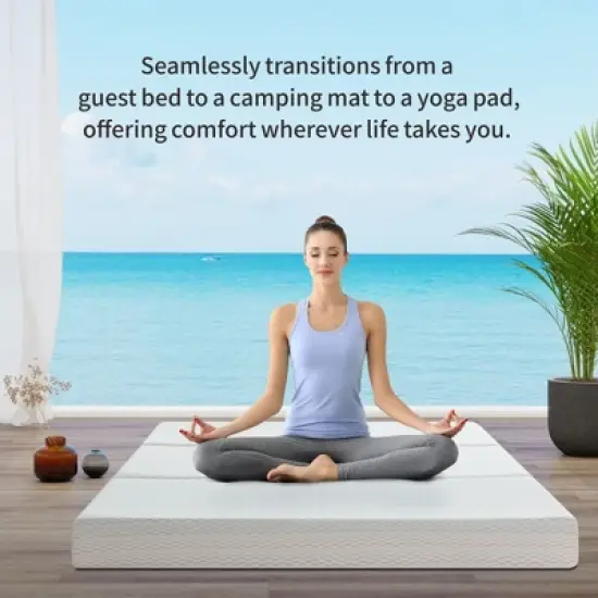 MUUEGM 6 Inch Tri-Fold Memory Foam Mattress with Washable Cover & Storage Bag, Foldable Floor Guest Bed for RV, Camping, Yoga image {5}