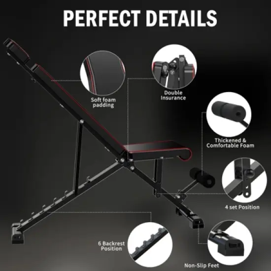 SUGIFT Weight Bench Adjustable Strength Training Bench for Full Body Strength Training Fast Folding image {5}