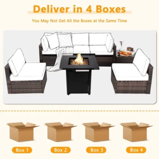 Tangkula Set of 7 Patio Furniture Set w/ 28" 50000 BTU Propane Gas Fire Pit Table Cushions image {2}