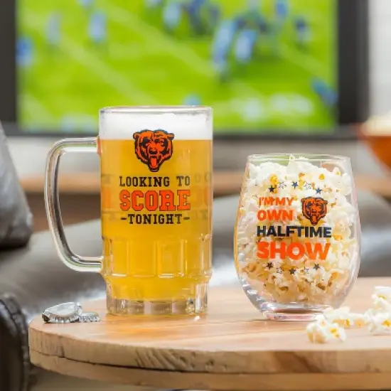 Evergreen Chicago Bears, Stemless 17OZ Wine & Beer 16 OZ Gift Set image {2}