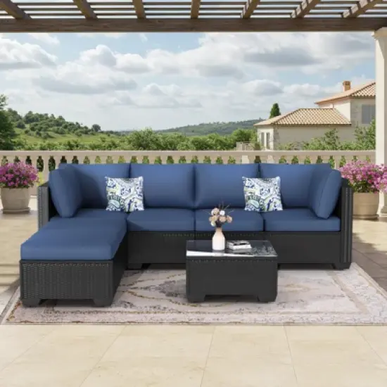 Rbied 7-Piece Wicker Outdoor Sofa Sectional Set Conversation Sets with Cushions and Footstool image {2}