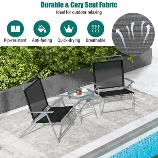 Costway 3pcs Patio Folding Table Chair Set Extra-Large Seat Metal Frame Portable Outdoor image {1}