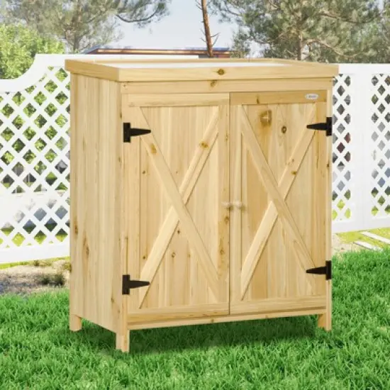 WELLFOR Outdoor Storage Cabinet Garden Tool Shed with Galvanized Top image {2}