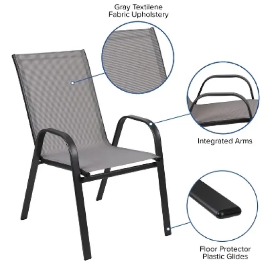 Emma and Oliver Five Piece Patio Table Set with Metal Table with Tempered Glass Top and 4 Flex Comfort Stacking Chairs image {3}