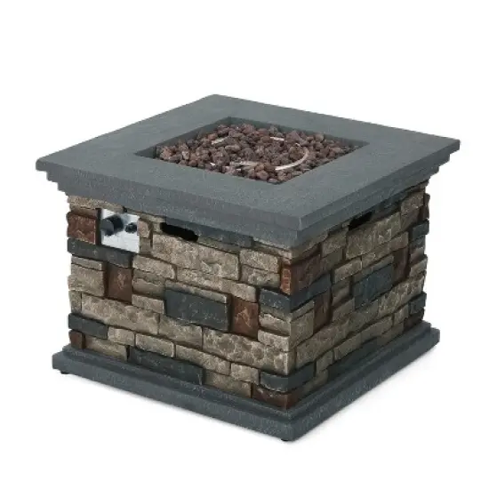 GDFStudio Abramo Outdoor 40,000 BTU Lightweight Concrete Fire Pit Table, Gray image {8}