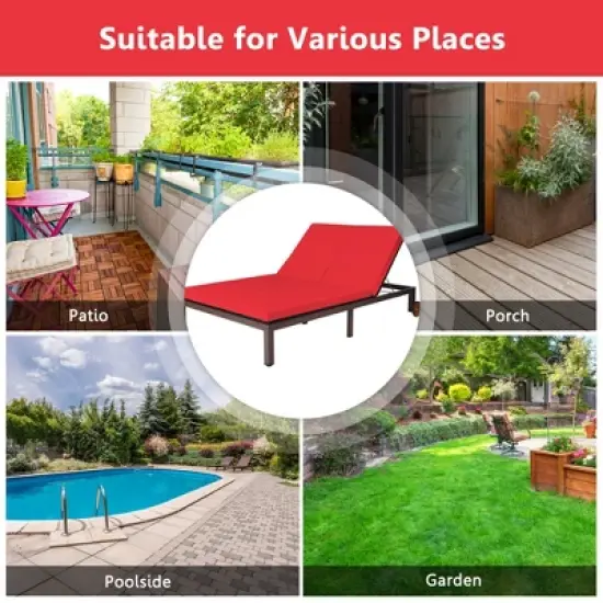 Tangkula Adjustable Patio Rattan 2 Person Recliner Lounge Chair w/ Red Cushion Wheel image {4}