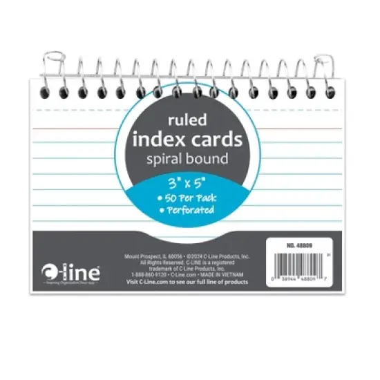 C-Line&reg; Spiral Bound Index Card Notebook, 3" x 5", 50 Cards, Ruled, Pack of 10 image {1}