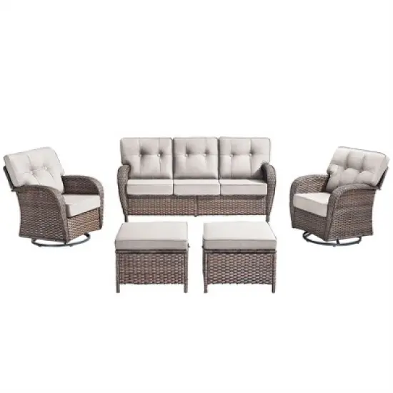 Gymojoy 5 Pieces Sofa Ottoman with Swivel Chairs image {2}