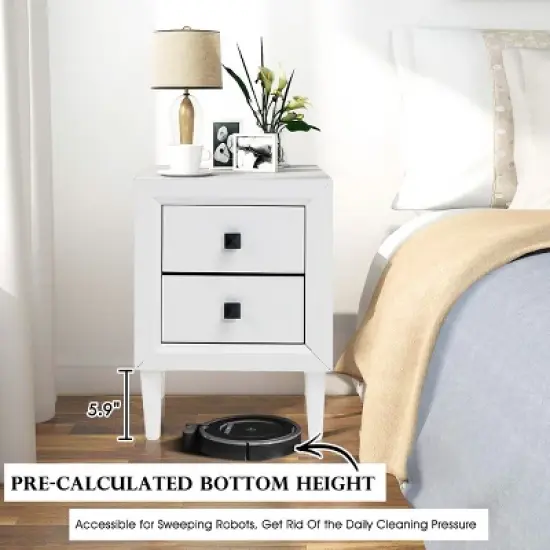 Costway Nightstand End Bedside Coffee Table Wooden Leg Storage Drawers  White image {6}
