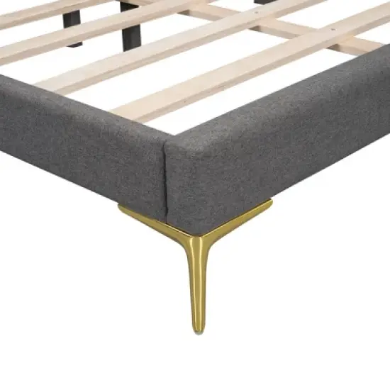 Twin/Full Size Upholstered Daybed with Headboard, Armrest and Support Legs, Grey/Beige-ModernLuxe image {8}