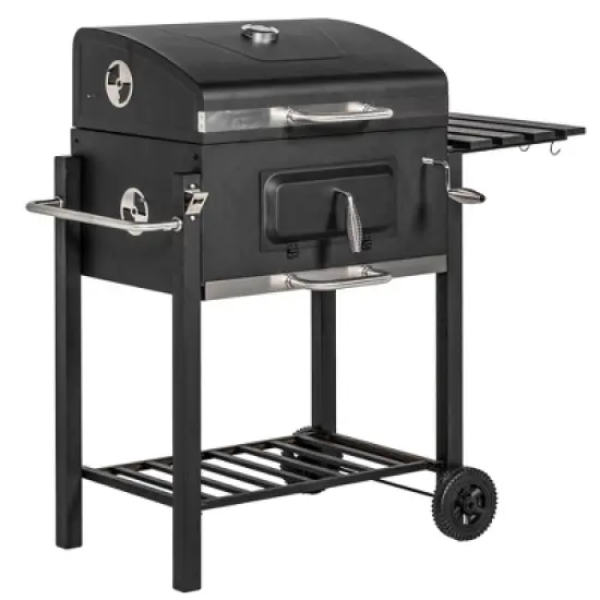 Kumasinova Heavy Duty Steel Charcoal BBQ Grill with Top Thermometer,Shelves & Foldable Side Table,Outdoor Cooker for Camping & Picnic image {5}