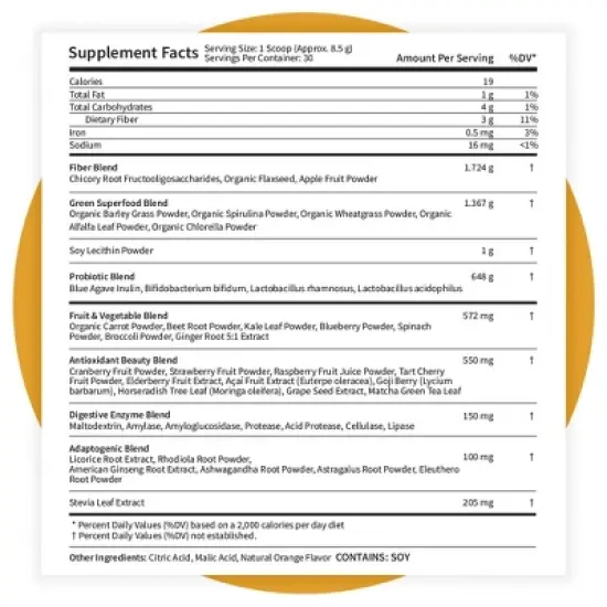 Pattern Wellness Greens Powder - Orange Flavor (9 ounces) image {1}
