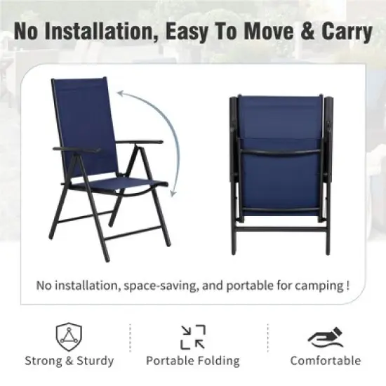 Captiva Designs 9pc Spacious Slat-top Rectangle Metal Table with Umbrella Hole & Textilene Reclining Foldable Chairs image {13}