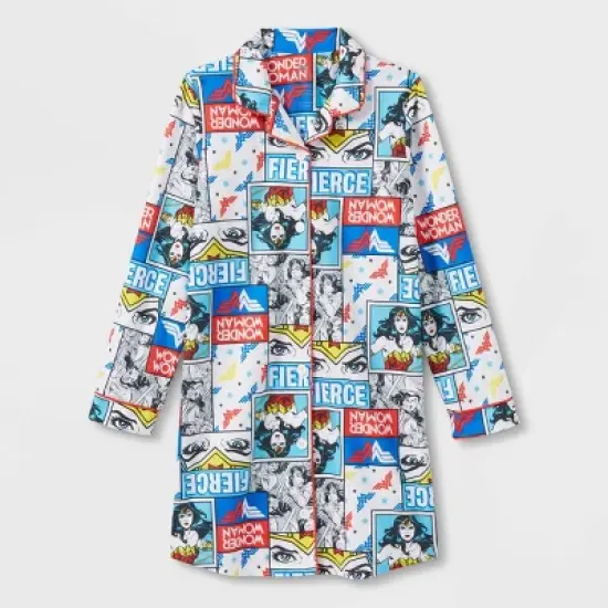 Girls' Wonder Woman Oversized Button NightGown - White image {3}
