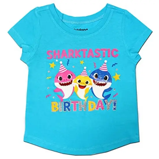 Nickelodeon Girl's Baby Shark Sharktastic Birthday Glitter Print Short Sleeve Graphic Tee for infant image {2}