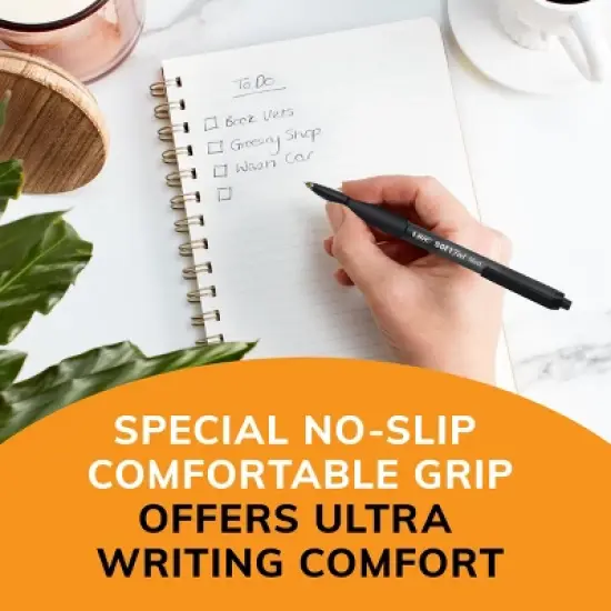 BIC Soft Feel Black Retractable Ballpoint Pens, Medium Point (1.0mm), 12-Count Pack, Black Pens With Soft-Touch Comfort Grip image {4}
