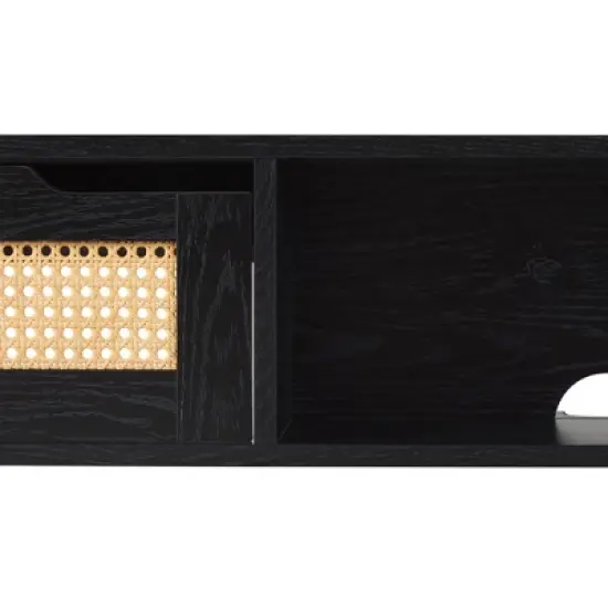 Modern Boho Floating TV Stand for TVs up to 65" with Rattan Doors - Saracina Home image {8}