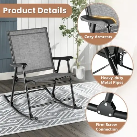 Costway 2pcs Patio Folding Rocking Chair Heavy-Duty Metal Frame Rockers Outdoor image {8}