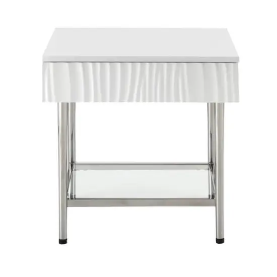 Waves Coastal 1 Drawer Side Table Glossy White - Treasure Trove Accents image {1}