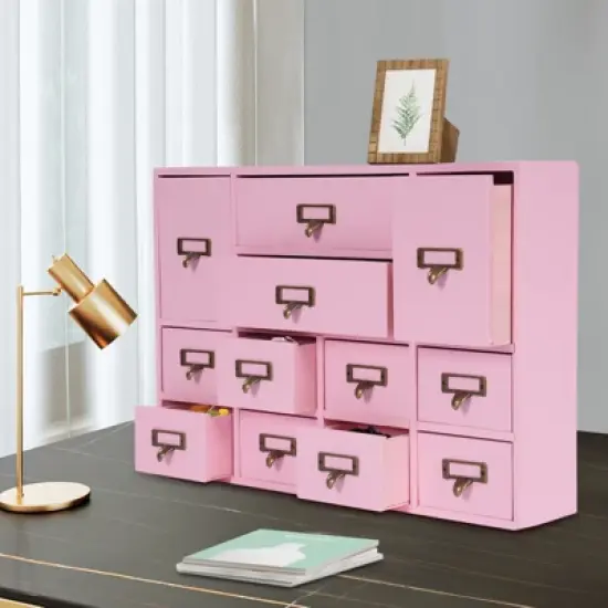 YIYIBYUS Desk Drawer Organizer, Storage Box with 12 Drawers, Storage Drawers, Pink image {1}