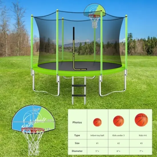 Whisen 8FT Round Trampoline for Kids, Safety Net, Basketball Hoop & Ladder, Easy Assembly Outdoor Play image {2}