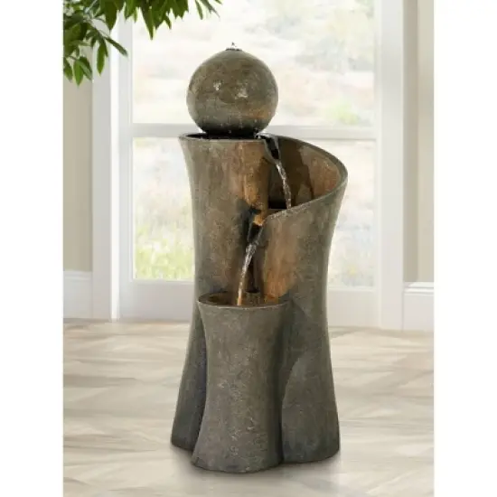 John Timberland Modern Sphere Curve Zen Outdoor Floor Water Fountain 39 1/2" with LED Light for Exterior Garden Yard Lawn image {7}