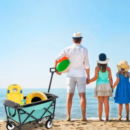 FURNIinspire Outdoor Serving Carts Foldable Wagon Cart Beach Wagon Utility Wagon Grocery Cart 3pcs plastic Liner Cover, Blue, 25.98"*17.32"*37.4" image {1}