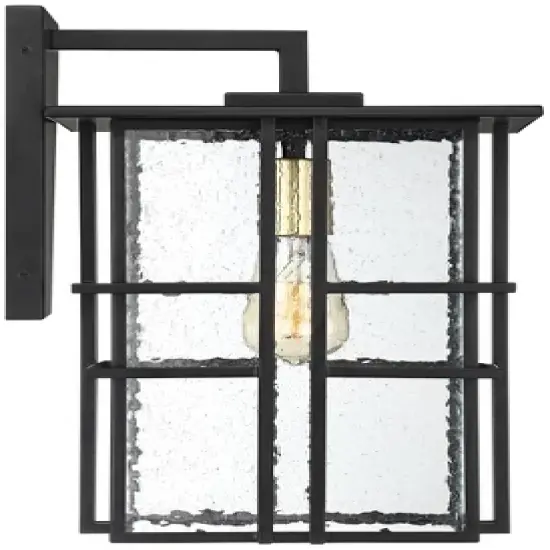 Possini Euro Design Arley Modern Outdoor Wall Light Fixture Black Geometric Frame 16" Seedy Glass for Post Exterior Barn Deck House Porch Yard Patio image {5}