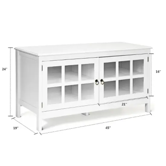 50''TV Stand Modern Wood Storage Console Entertainment Center w/ 2 Doors White image {1}