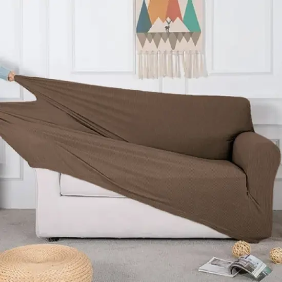 Home Mart Goods Taupe 3-Piece Set 4-Way Stretch Slipcover Sofa Loveseat & Armchair Cover Protector image {1}