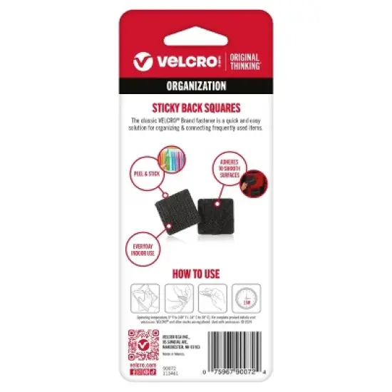 VELCRO 7/8" 12ct Sticky Back&nbsp;Squares Mounting Adhesive for Classroom and Office Organization Black image {1}
