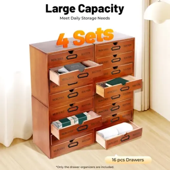 YIYIBYUS 16-Drawer Organizer, Wooden Desktop Organizer, Wooden Storage Box image {2}
