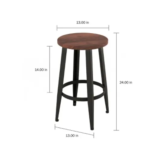 Hastings Home Counter Height Backless Stools with Metal Base and Wooden Seat, Dark Walnut, Set of 2 image {1}