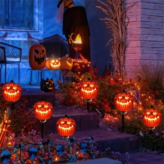 Joyfy 3 Pcs Halloween Pumpkin Pathway Lights Jack-O-Lantern Outdoor Decorations for Party Porch Yard Lawn Garden Prop Haunted House image {5}